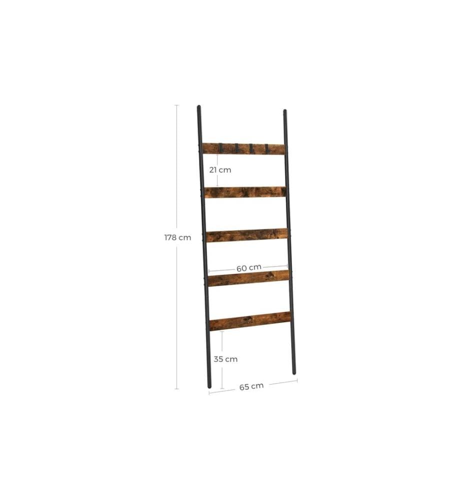 VASAGLE - Leiter mit 5 Sprossen 65 x 178 cm, Schwarz/Braun