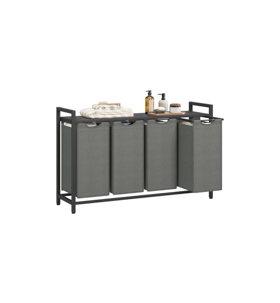 VASAGLE - Wäschekorb  mit Ablage 4 x 40 l, Grau/Schwarz
