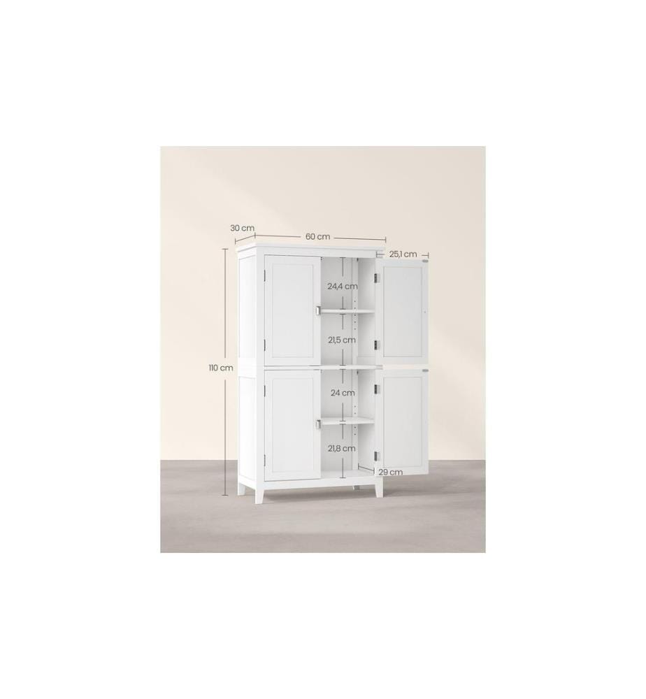 VASAGLE - Vitrine Landhausstil 60 x 110 cm, Weiss