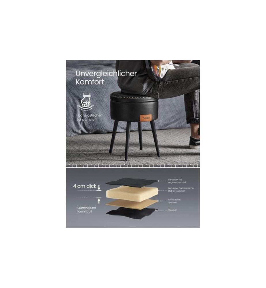VASAGLE - Tabouret 32 cm, Noir