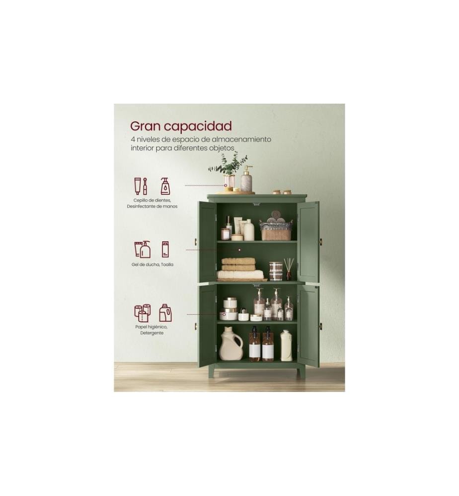 VASAGLE - Commode Bathroom Cabinet, 60 x 110 cm, vert forêt