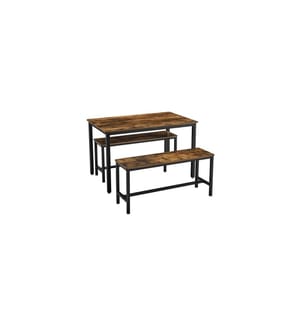 VASAGLE - Tisch mit zwei Bänken, Vintagebraun-Schwarz
