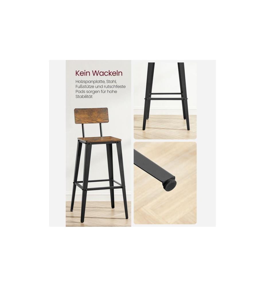 VASAGLE - Barhocker 45.4 x 45.4 x 102.2 cm, 2er Set