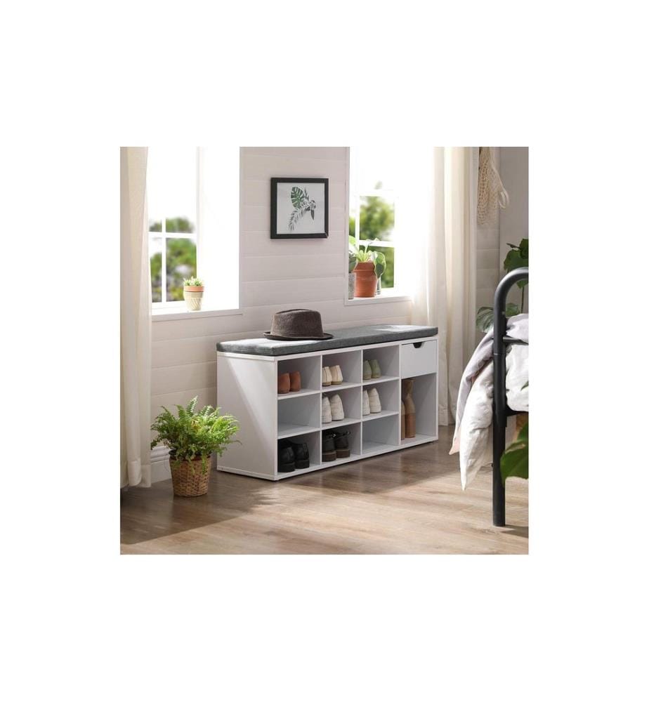 VASAGLE - Schuhschrank mit Polster, 104 x 30.5 x 48 cm, Weiss
