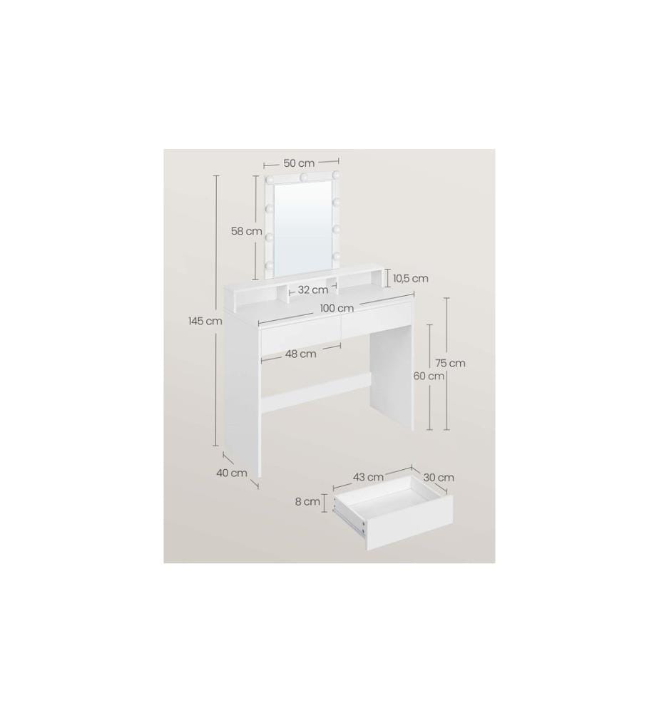 VASAGLE - Coiffeuse 100 x 40 x 145 cm, blanc