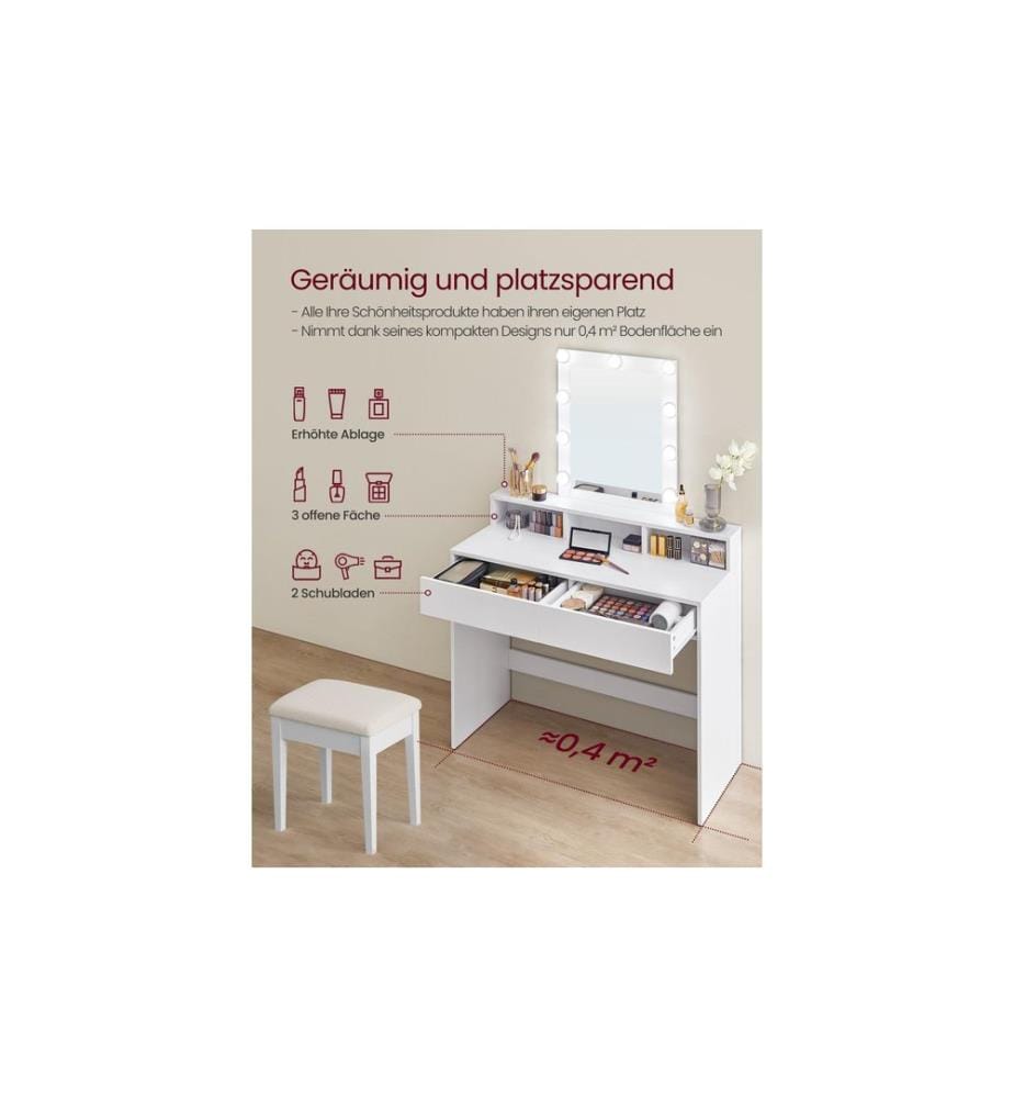 VASAGLE - Coiffeuse 100 x 40 x 145 cm, blanc