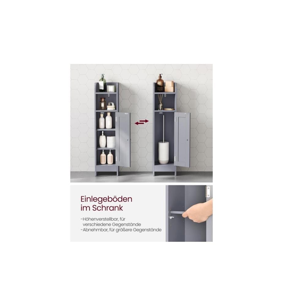 VASAGLE - Badezimmer-Schrank 18 x 80 cm, Grau