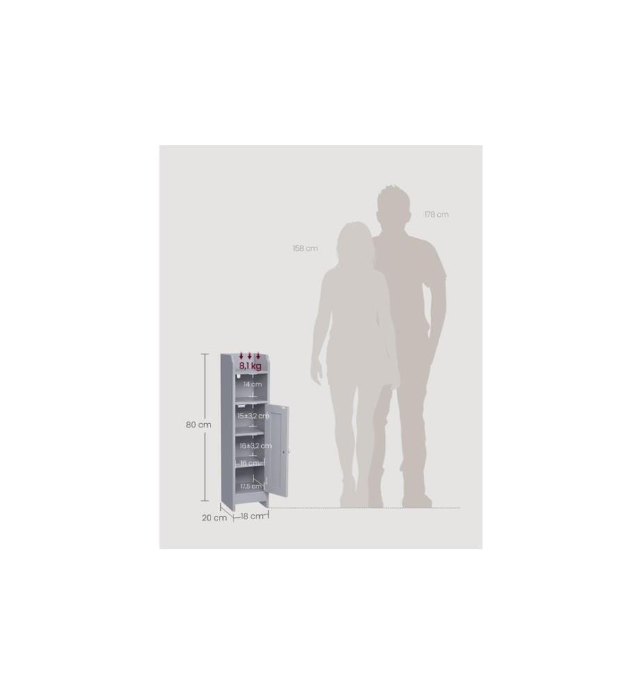 VASAGLE - Badezimmer-Schrank 18 x 80 cm, Grau