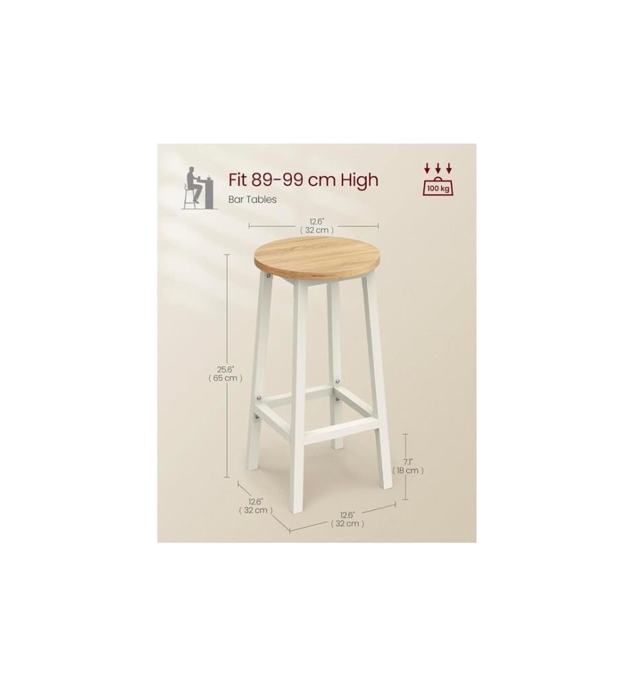 VASAGLE - Barhocker 32 x 65 cm, Weiss, 2er Set
