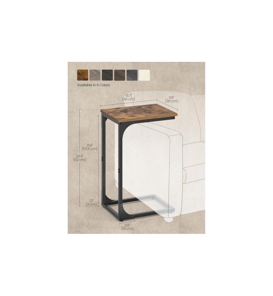 VASAGLE - Table d'appoint en forme de C 30 x 62 cm, Brun/Noir
