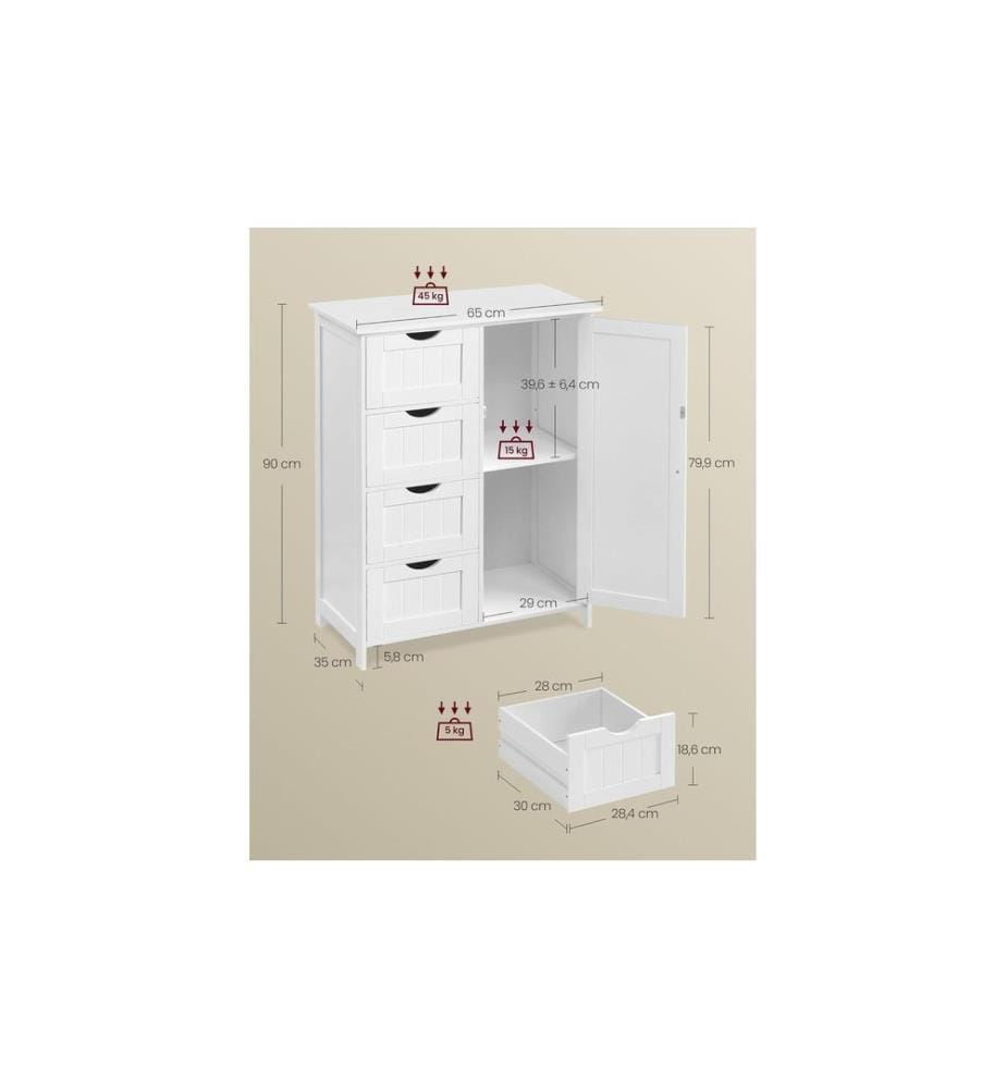 VASAGLE - Armoire de salle de bain 55 x 82 cm, Blanc