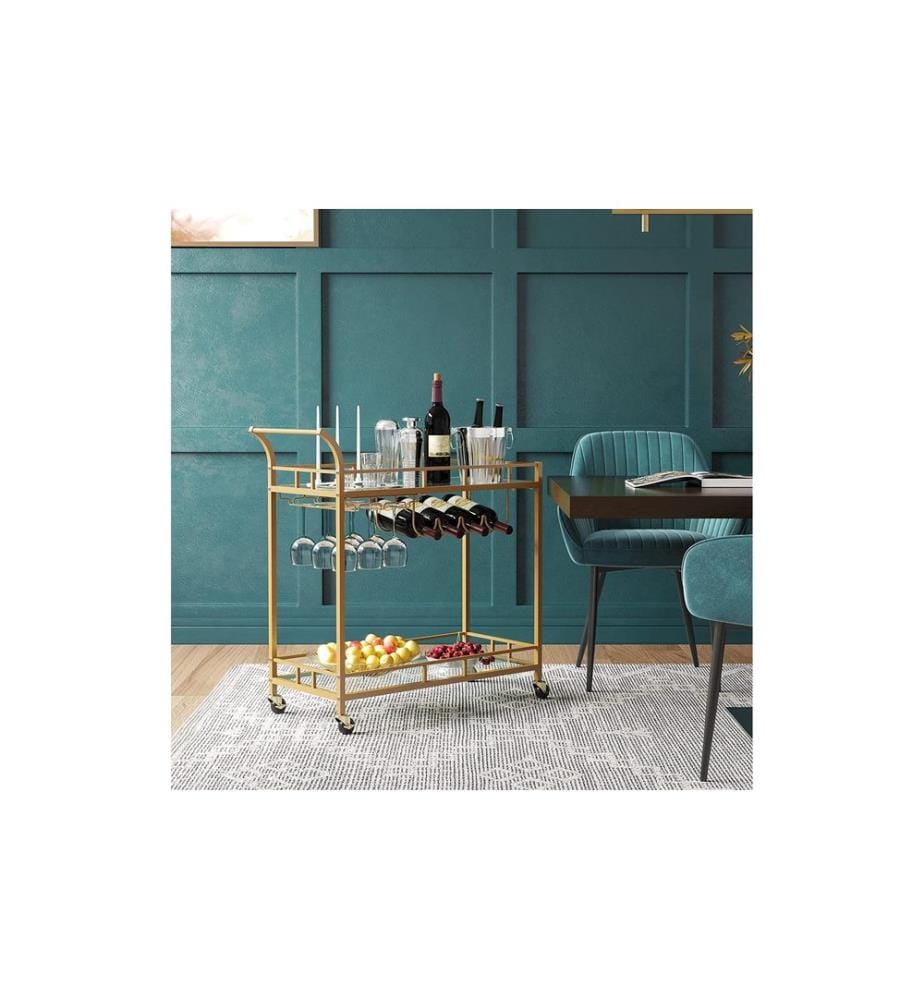 VASAGLE - Servierwagen mit Glasplatten 38 x 77.5 cm, Gold