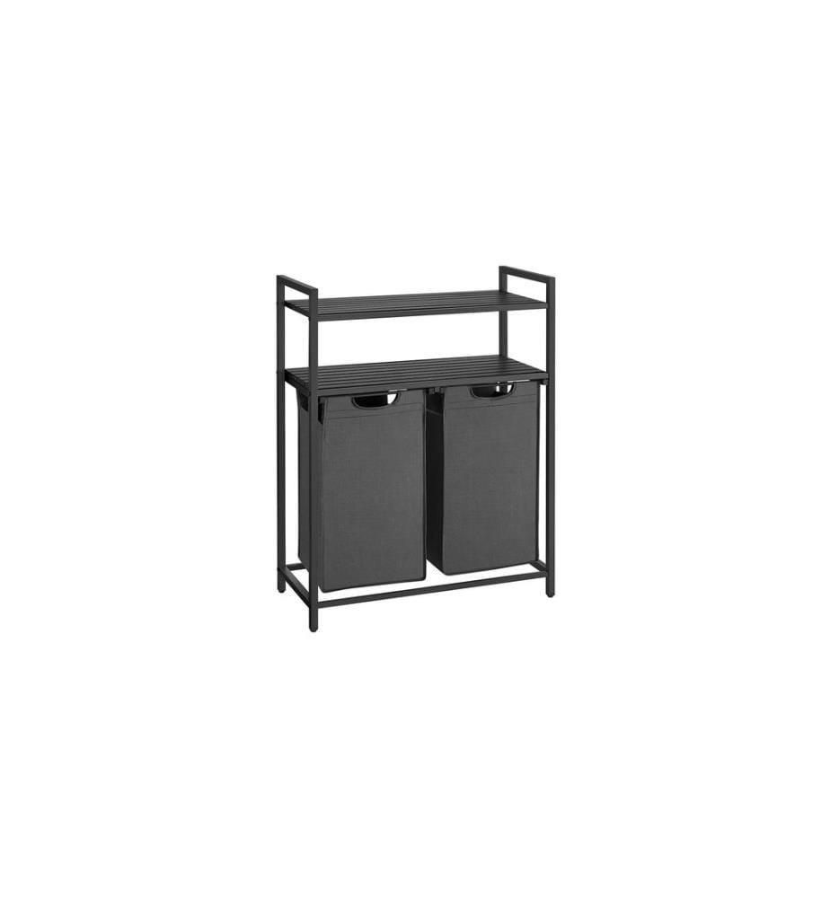 VASAGLE - Wäschekorb  mit Ablage 2 x 46 l, Schwarz/Grau