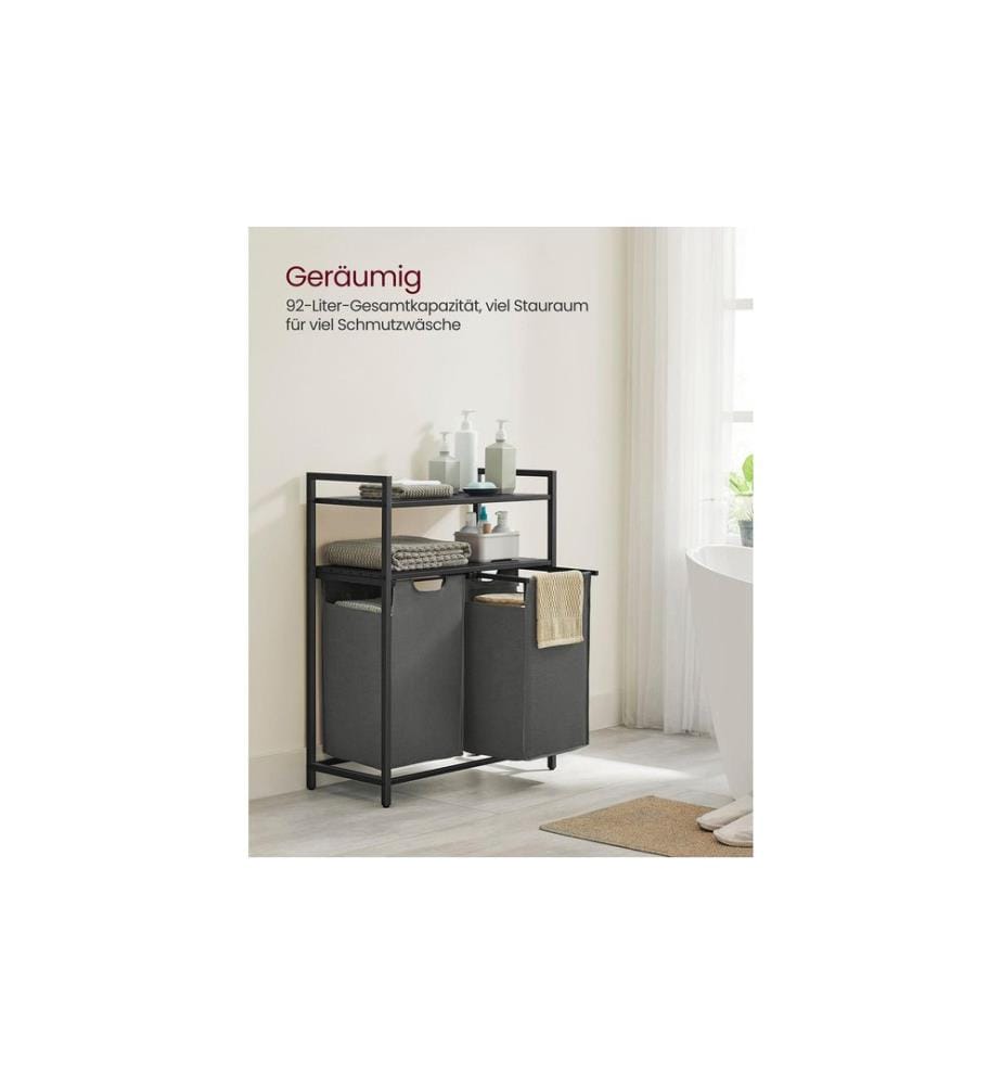 VASAGLE - Wäschekorb  mit Ablage 2 x 46 l, Schwarz/Grau