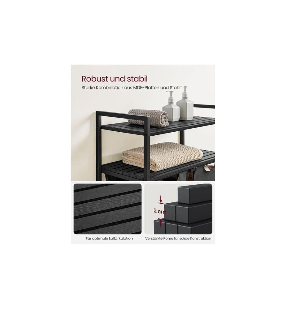 VASAGLE - Wäschekorb  mit Ablage 2 x 46 l, Schwarz/Grau