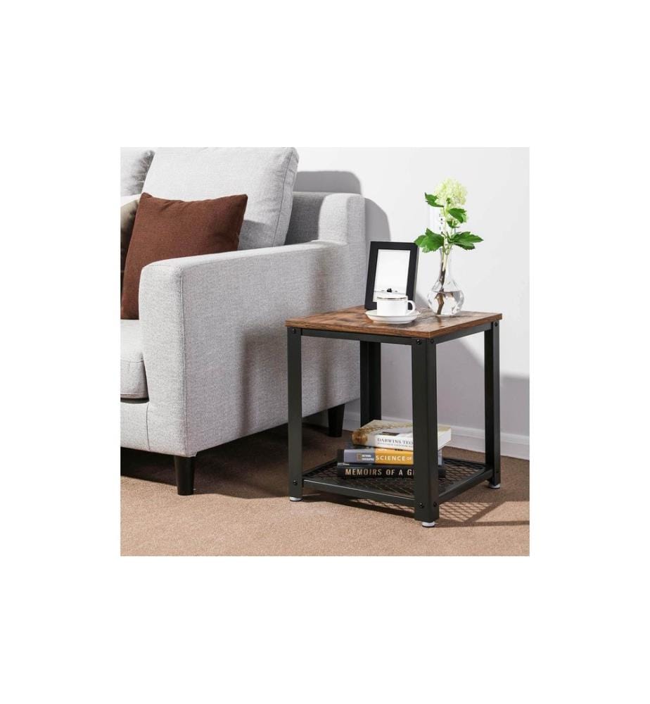 VASAGLE - Table d'appoint avec tablette 45 x 55 cm, Noir/Brun
