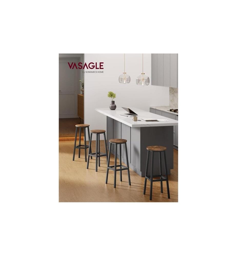 VASAGLE - Barhocker Barhocker 2er Set, Schwarz/Braun