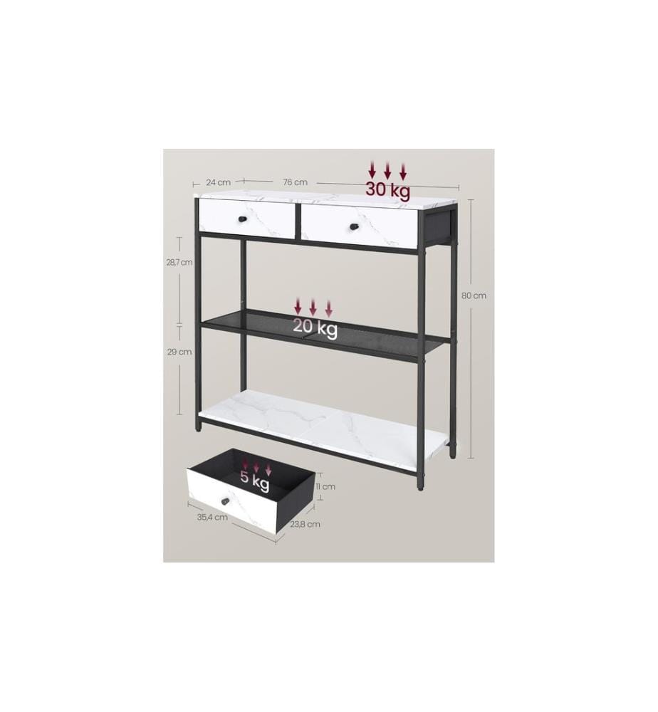 VASAGLE - Table console 24 x 79.9 cm, Blanc/Noir