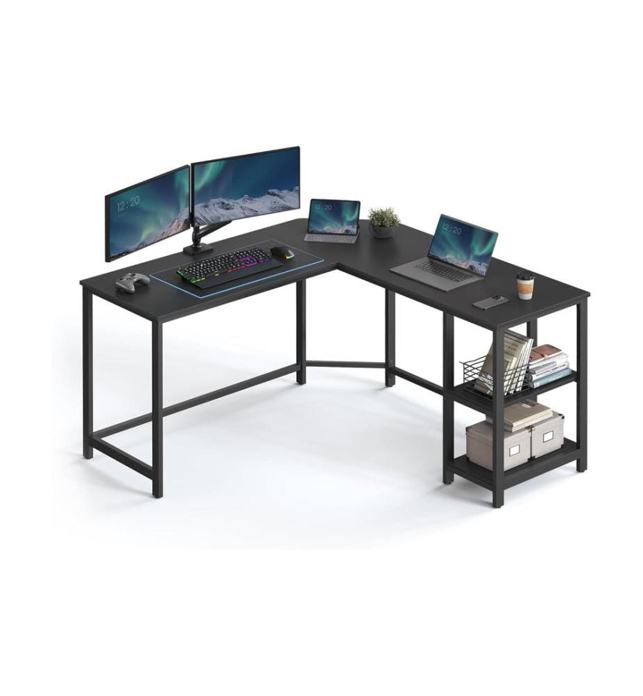 VASAGLE - Table en forme de L noir 138 x 138 cm