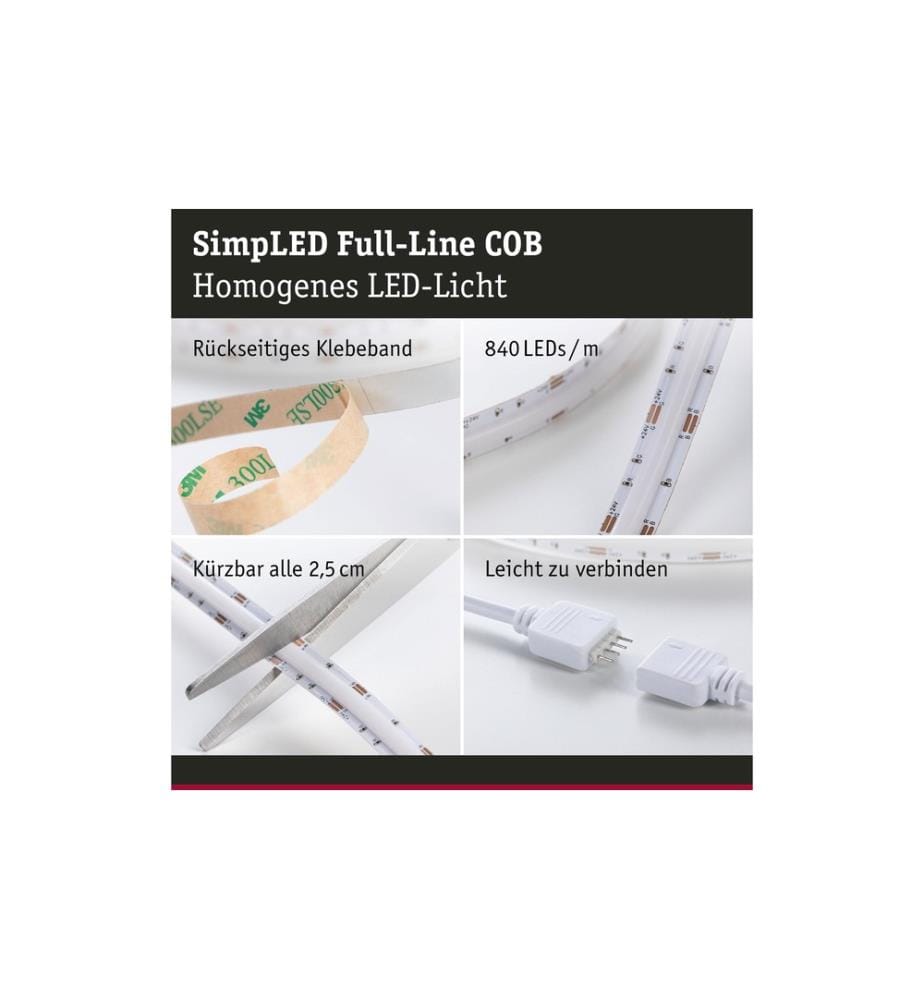 PAULMANN - LED-Stripe SimpLed Strip Set COB, RGB, 1.5 m, Weiss
