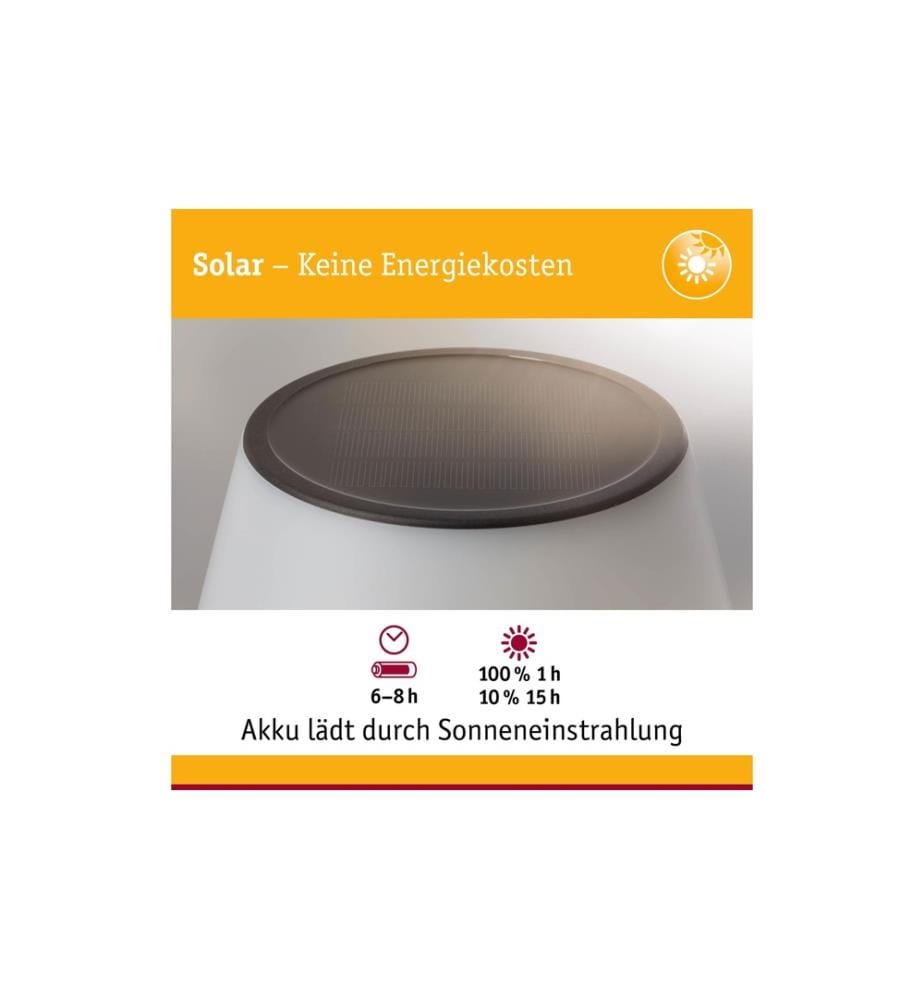 PAULMANN - Lampe de bureau Lillesol solaire d'extérieur, 3000K, acier inoxydable