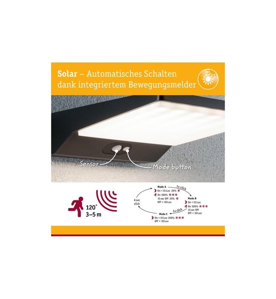 PAULMANN - Solar LED Aussenwandleuchte Ronas, Dunkelgrau