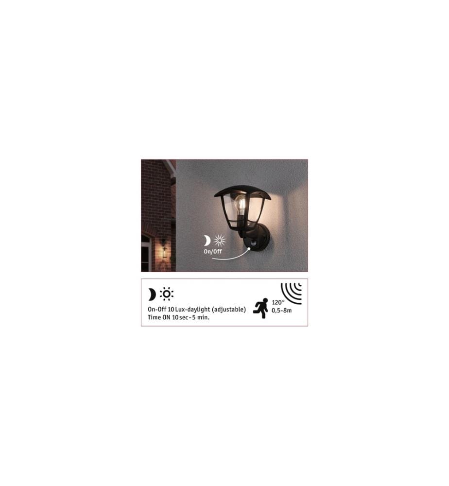 PAULMANN - Wandleuchte Classic Curved Bewegungsmelder Schwarz, eckig