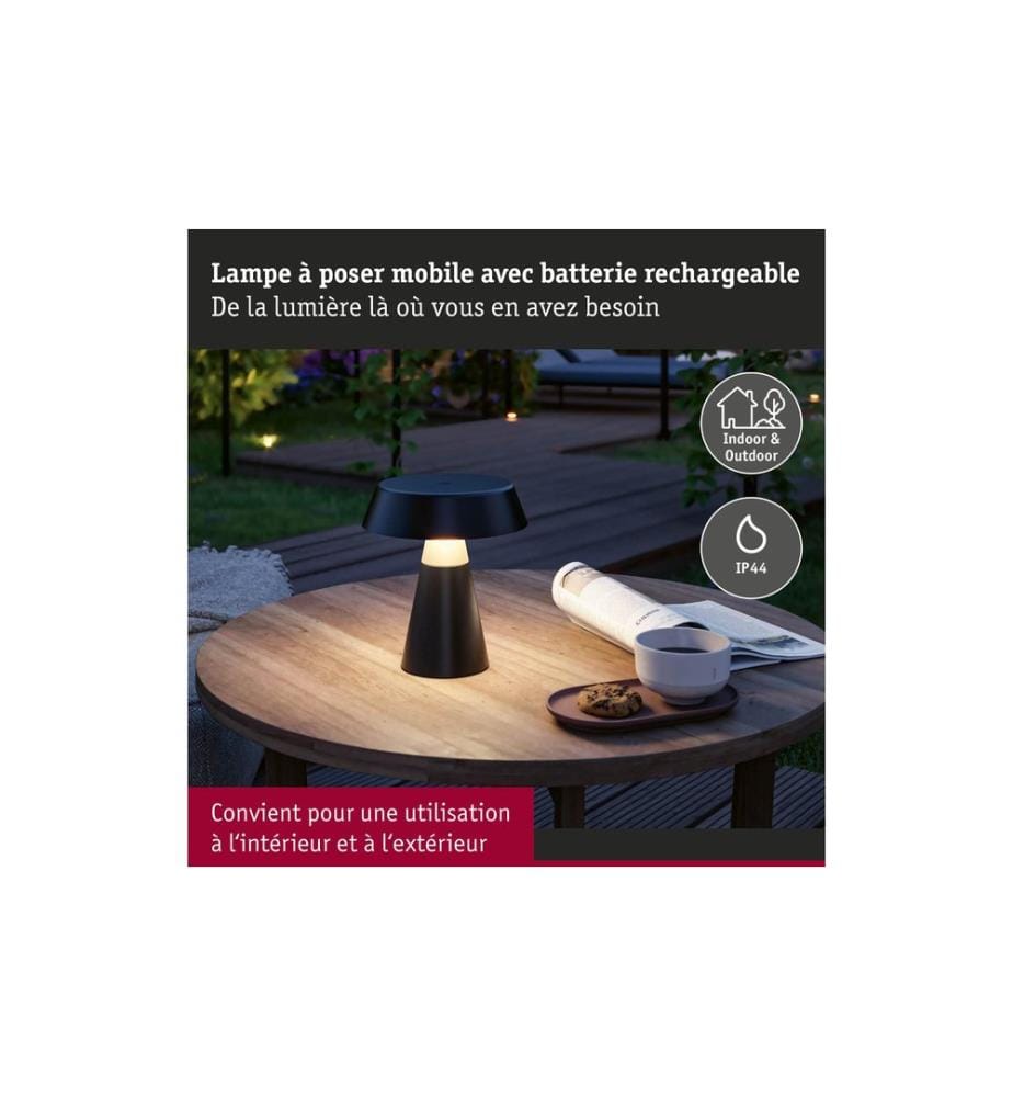 PAULMANN - Lampe à piles Lirox 1800K - 2700K Noir Champagne