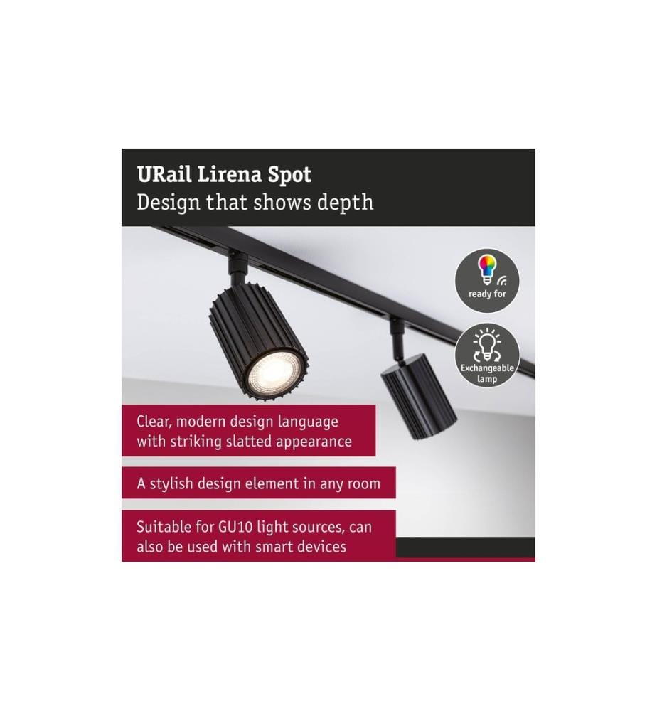 PAULMANN - Spot sur rail URail Lirena GU10 max. 10W 230 V noir mat