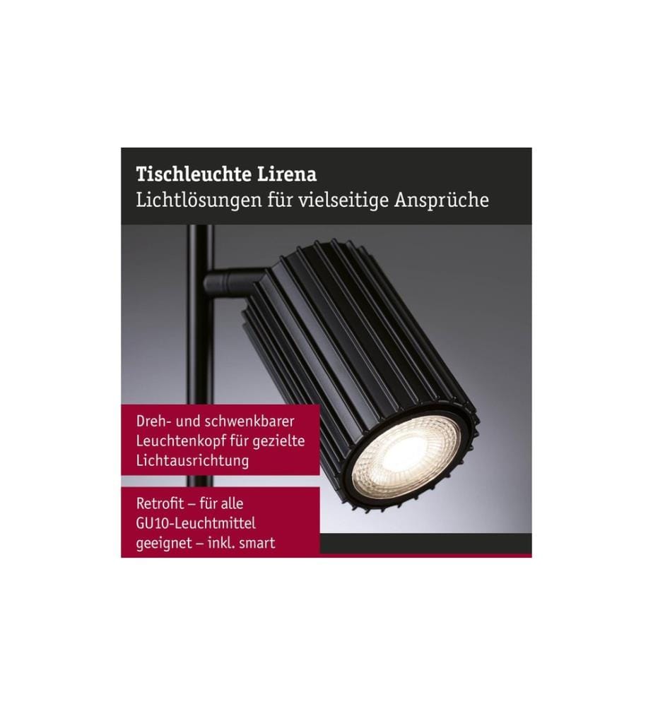 PAULMANN - Lampe de table Lirena GU10 max. 7W noir mat métal