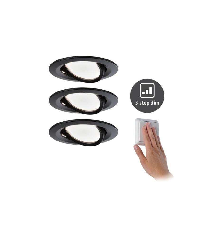 Set de spots encastrables Paulmann Nova Coin 3-Stepdim, 3 x 6 W, 2700 K, noir