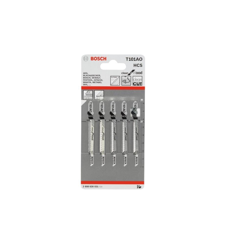 BOSCH - Professional Jeux de lames de scie sauteuse T 101 AO Clean for Wood, 5 pièces