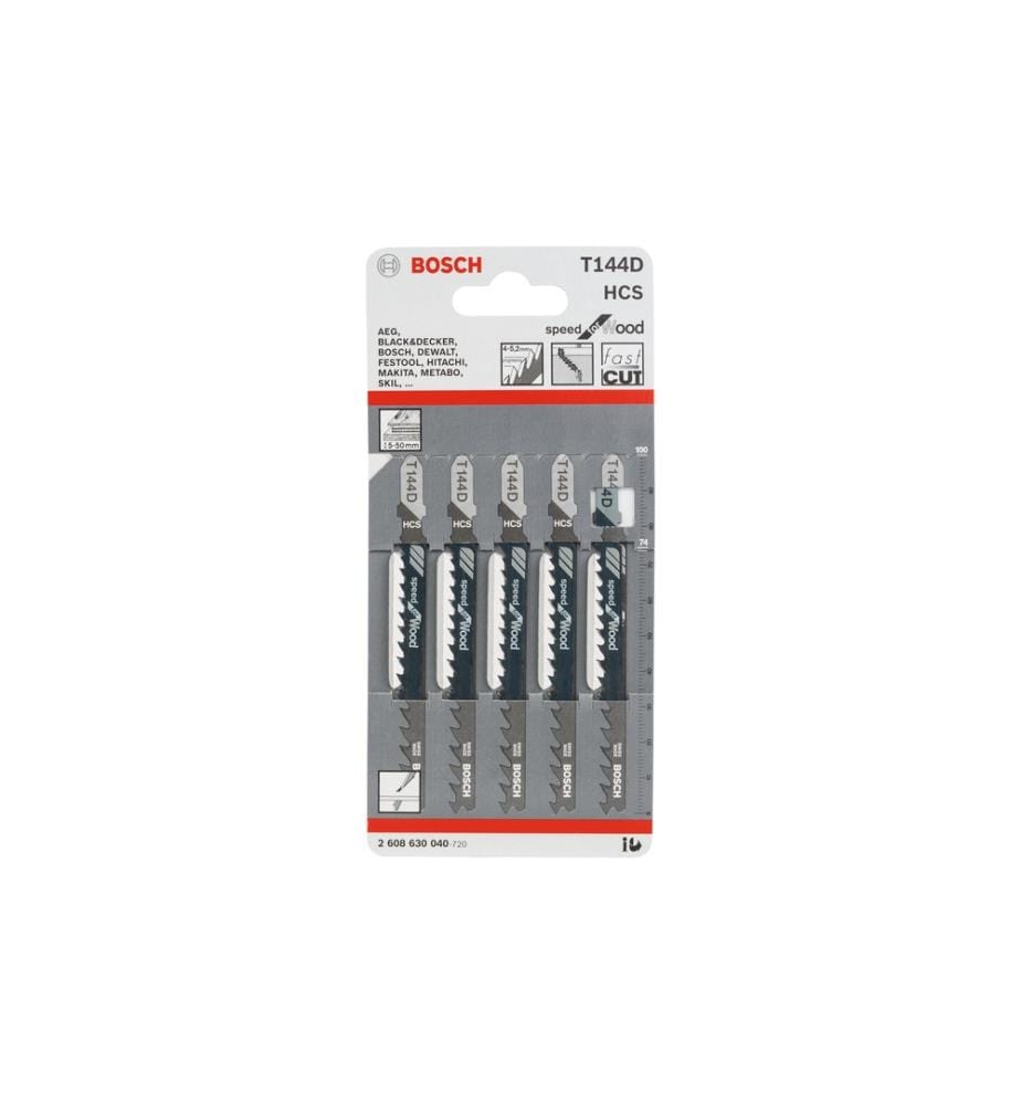 BOSCH - Professional Lame de scie sauteuse T 144 D Speed for Wood, 5 pièces