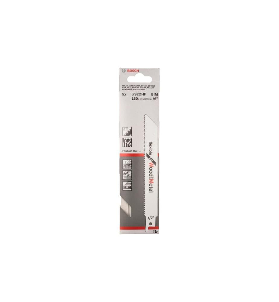 BOSCH - Professional Lame de scie sabre S 922 HF Flexible Wood and Metal, 5 pièces