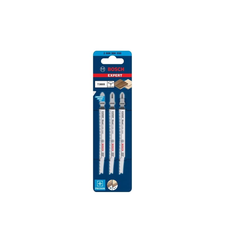 BOSCH - Professional Lame de scie sauteuse EXPERT Wood 2-side clean T 308 B, 3 pièces
