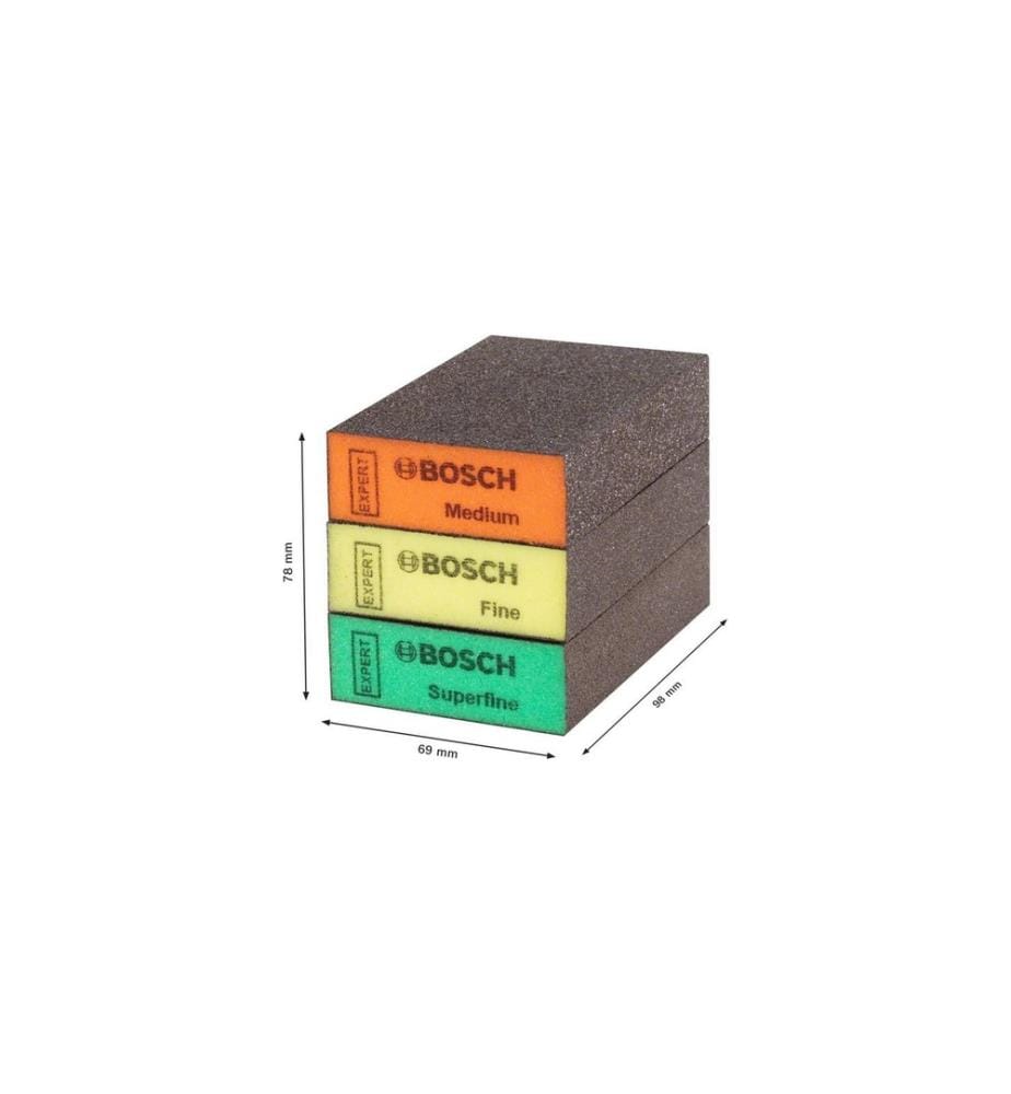 BOSCH - Professional Bloc de ponçage universel Kit Expert S471, 3 pièces, 69 x 97 x 26 mm