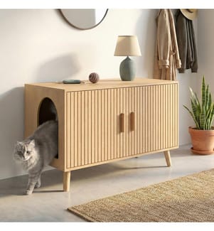 Cat Litter Box with Built-in Litter Tray - Wood