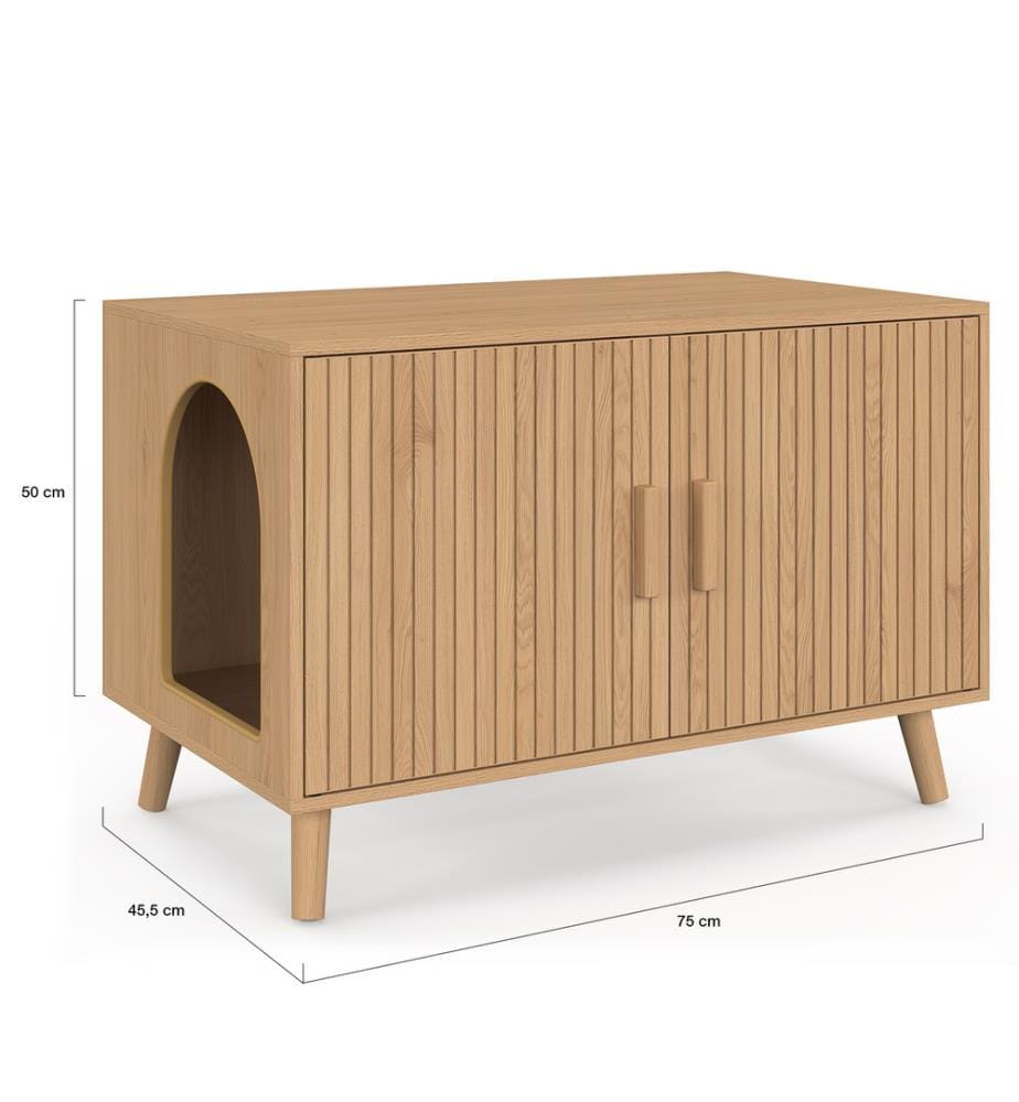 Cat Litter Box with Built-in Litter Tray - Wood