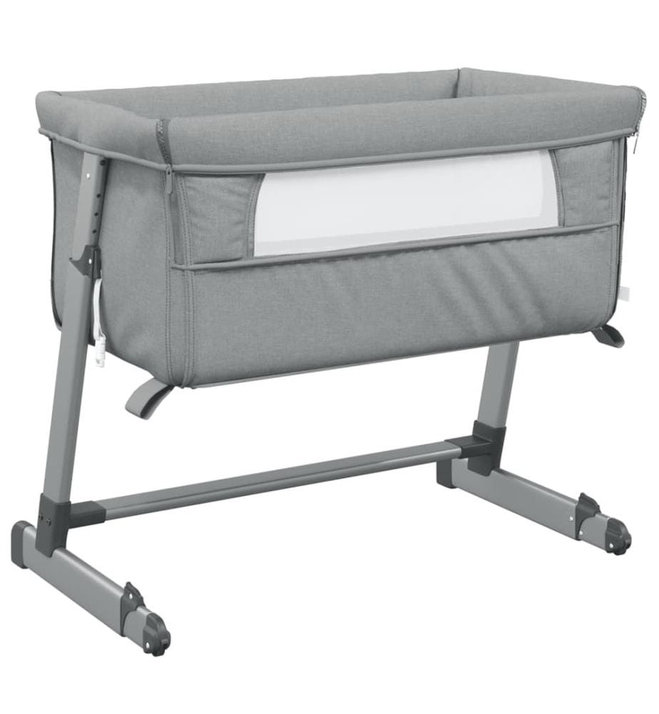 Babybett mit Matratze Hellgrau Leinenstoff