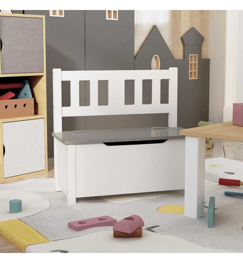 Kinderbank mit Stauraum Weiss und Grau 60x30x55 cm MDF