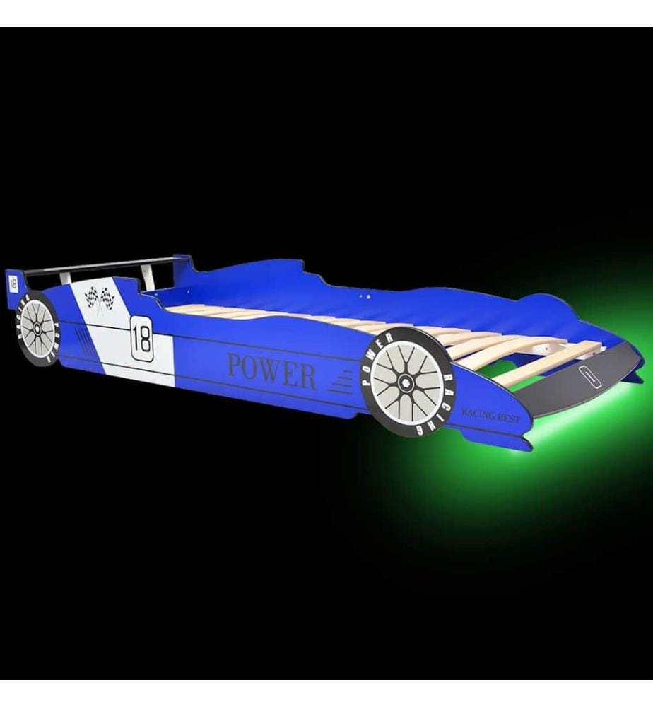 Lit voiture de course pour enfants avec LED 90 x 200 cm Bleu