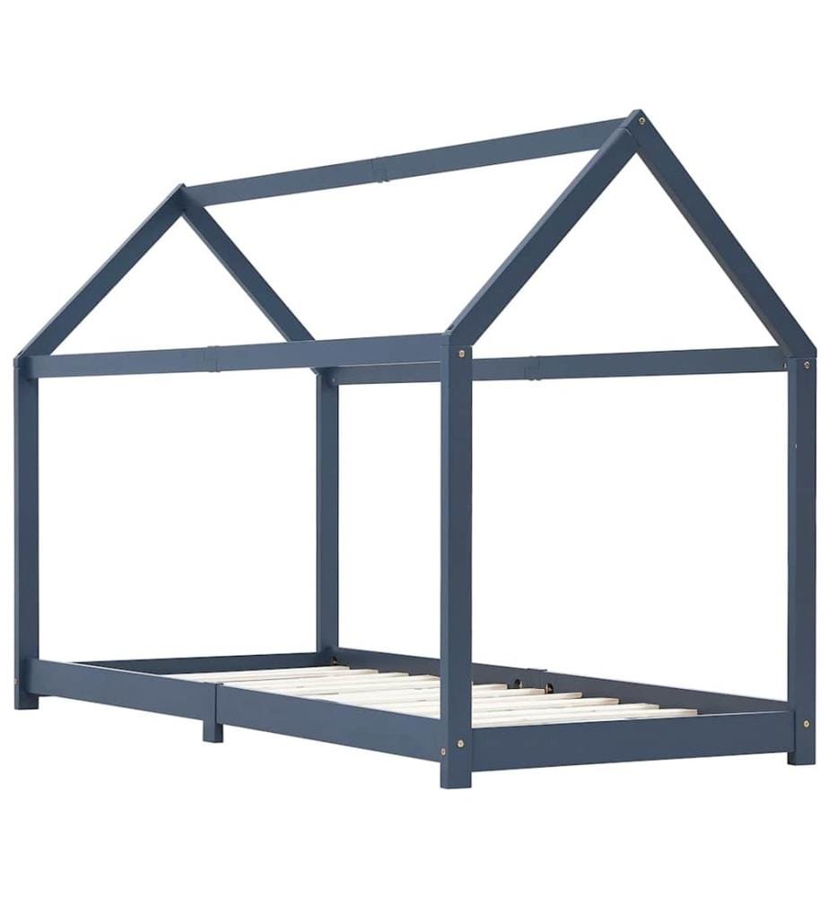 Cadre de lit d'enfant Gris  Bois de pin massif 90 x 200 cm