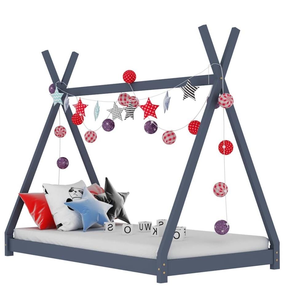 Cadre de lit d'enfant Gris Bois de pin massif 70x140 cm