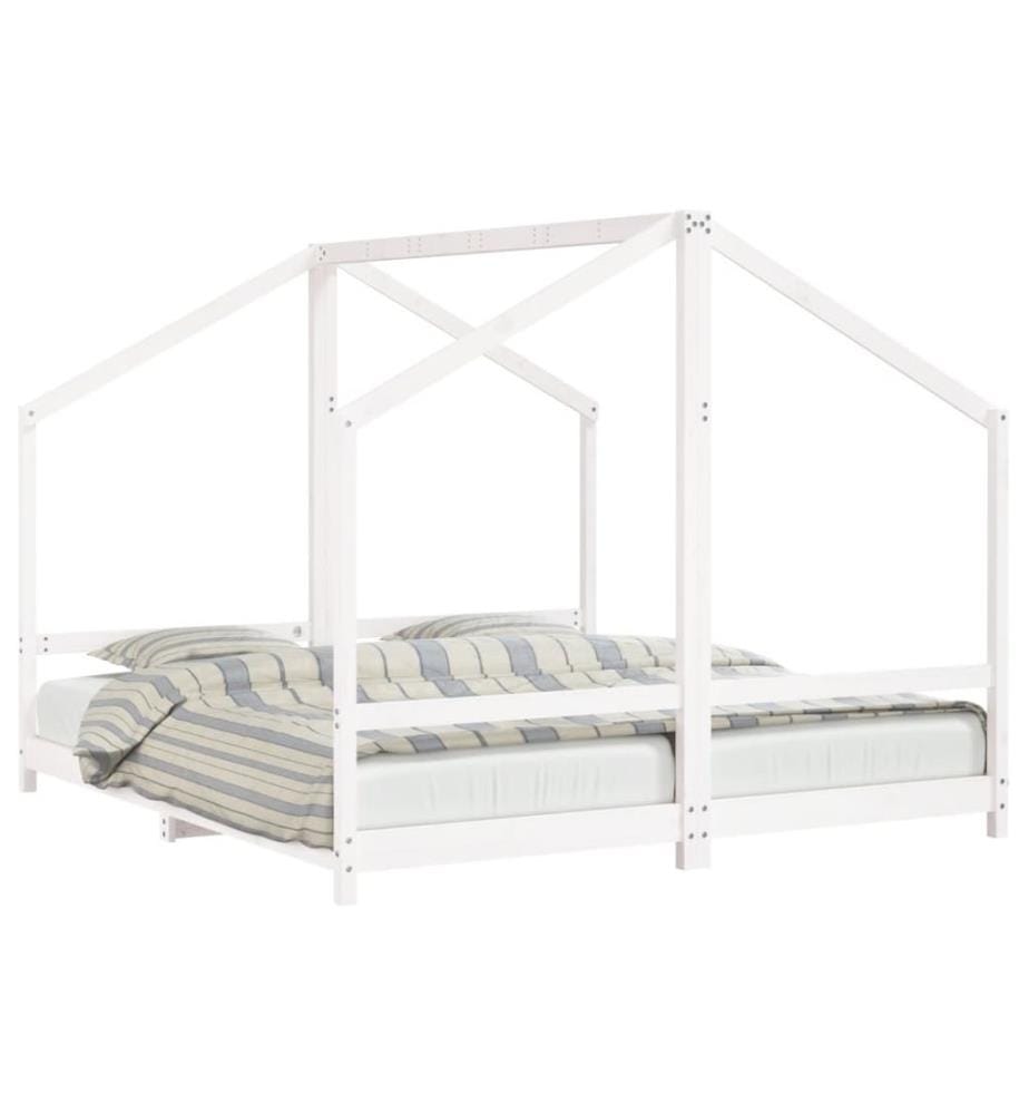 Cadre de lit d'enfant blanc 2x(90x200) cm bois de pin massif