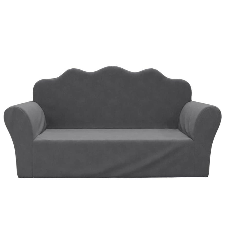 Kindersofa 2-Sitzer Anthrazit Weich Plüsch