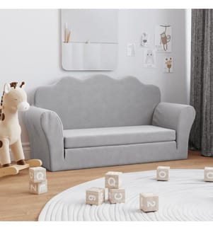 Canapé-lit enfants 2 places gris clair peluche douce