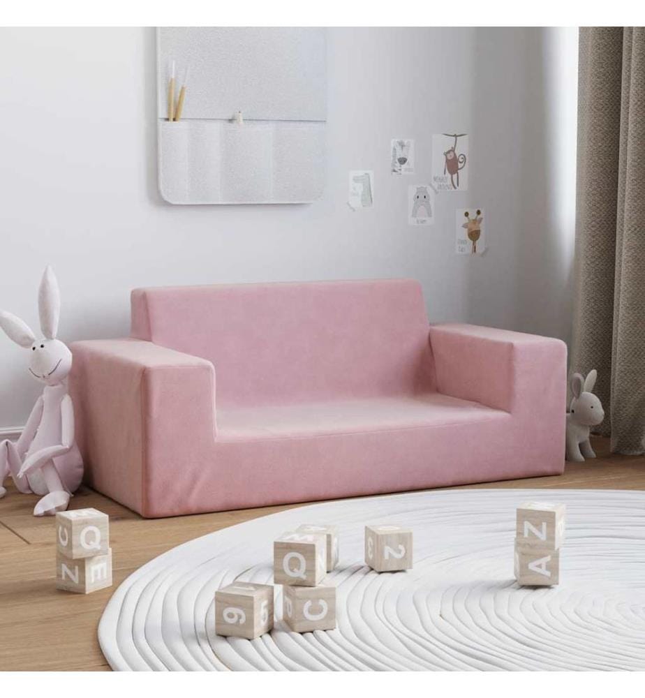 Kindersofa 2-Sitzer Rosa Weich Plüsch