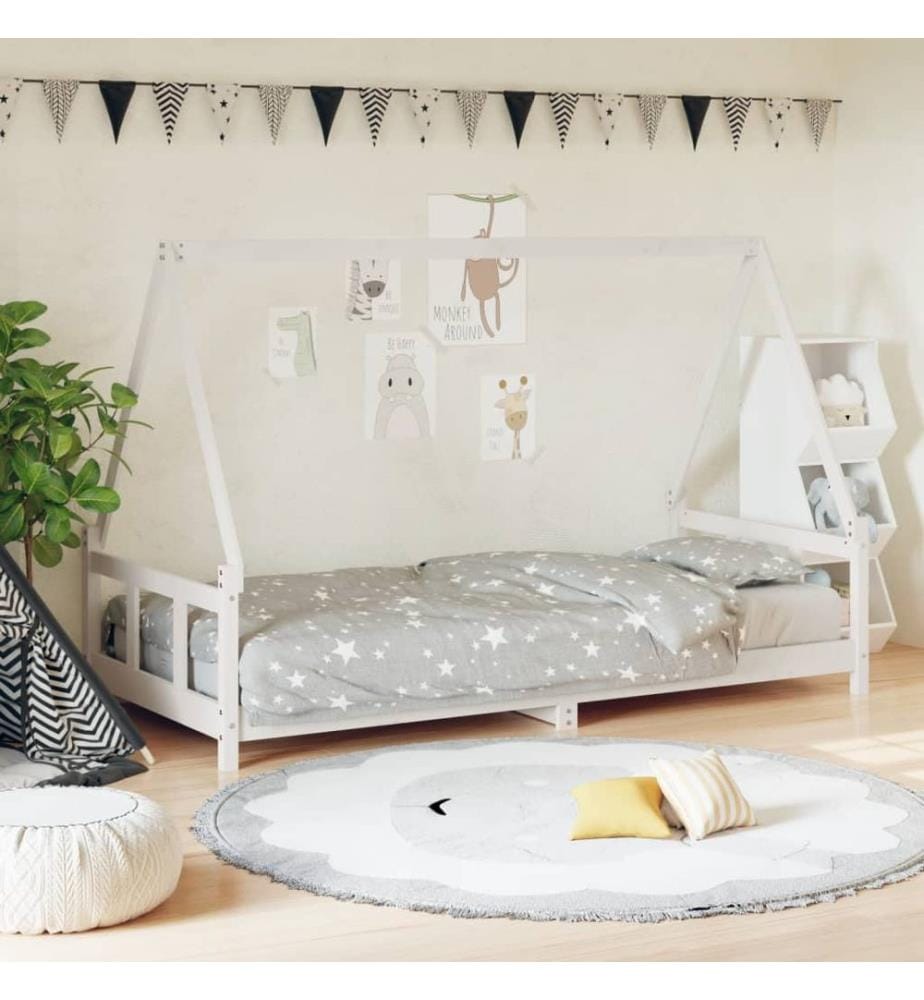 Kinderbett Weiss 90x200 cm Massivholz Kiefer