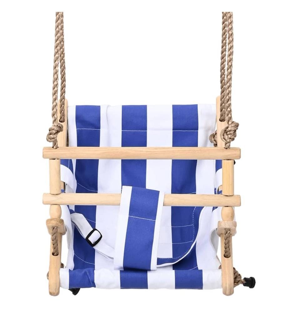 Babyschaukel mit Sicherheitsgurt Baumwolle Holz Blau