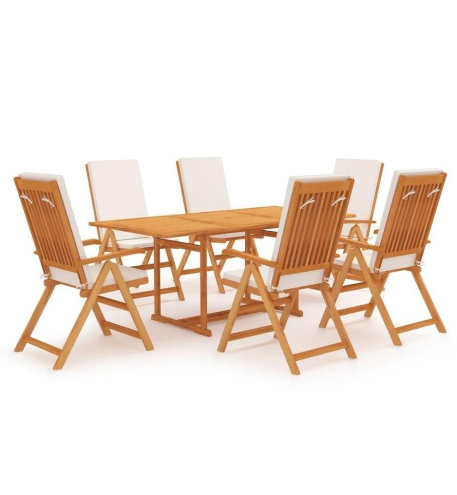 7-tlg. Garten-Essgruppe mit Kissen Massivholz Teak